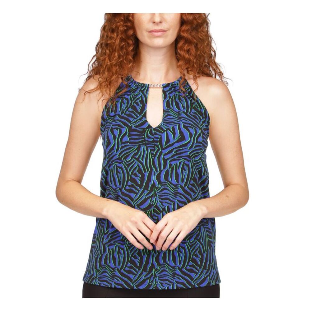 MICHAEL MICHAEL KORS Womens Blue Sleeveless Halter Top Size XL